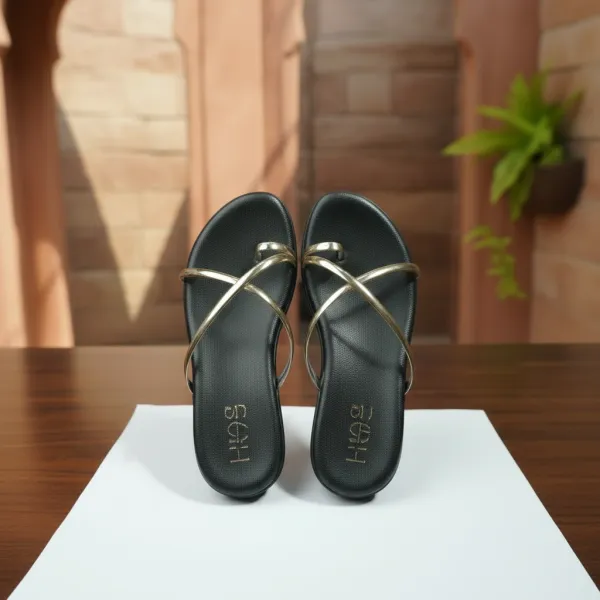 Women’s_Black_&_Gold_Toe_Ring_Wedge_Sandals_–_Elegant_Metallic_Strap_Slip-On_Heels