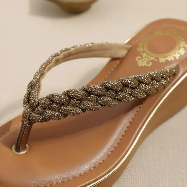 Women’s_Bronze_Braided_Wedge_Sandals_|_Comfortable_Metallic_Platform_Flip_Flops