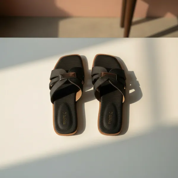 Women’s_Classic_Black_Cross_Strap_Flat_Sandals_with_Gold_Accent_–_Elegant_Everyday_Slide_Slippers