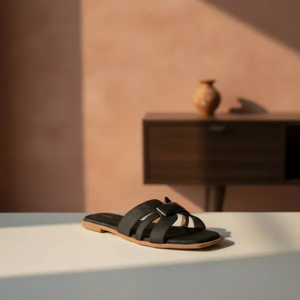 Women’s_Classic_Black_Cross_Strap_Flat_Sandals_with_Gold_Accent_–_Elegant_Everyday_Slide_Slippers