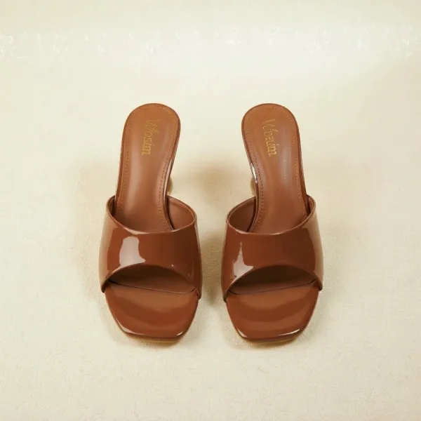 Women’s_Cognac_Patent_Mule_Heels_–_Sculpted_Mid_Heel_Minimalist_Slide_Sandals