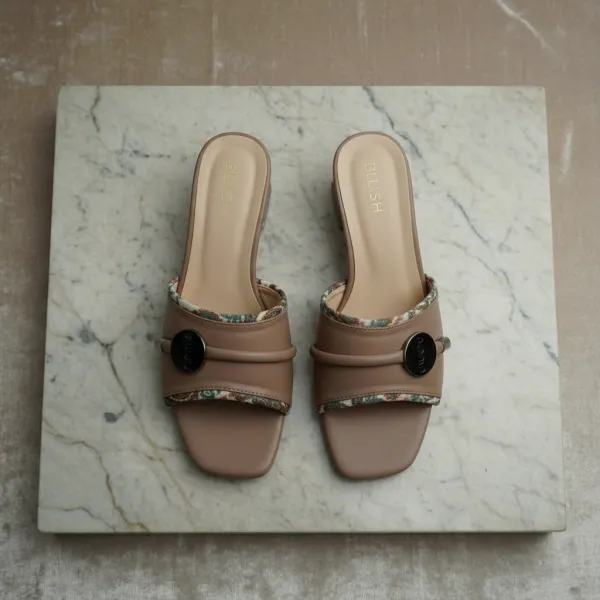 Women’s_Dusty_Peach_Block_Heel_Slide_Sandals_–_Vintage_Print_Trim_Mule_Heels_with_Metal_Accent