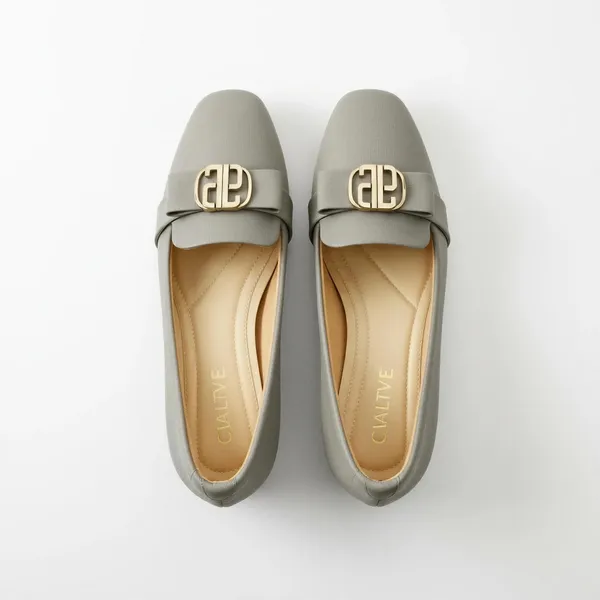 Women's_Grey_Ballerina_Flats_with_Elegant_Golden_Buckle_|_Low_Block_Heel_Formal_Shoes