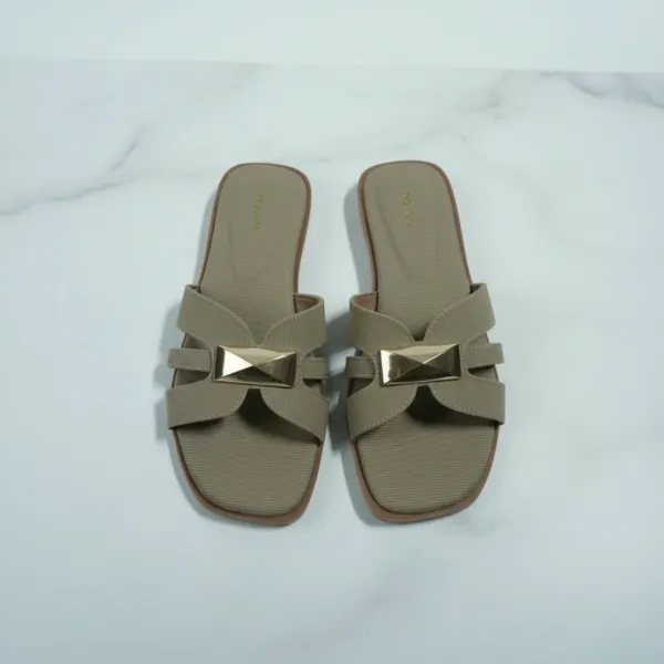 Women’s_Olive_Beige_Textured_Flat_Slide_Sandals_with_Gold_Metal_Accent_–_Elegant_Casual_Slippers