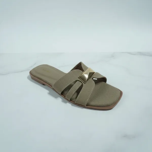 Women’s_Olive_Beige_Textured_Flat_Slide_Sandals_with_Gold_Metal_Accent_–_Elegant_Casual_Slippers