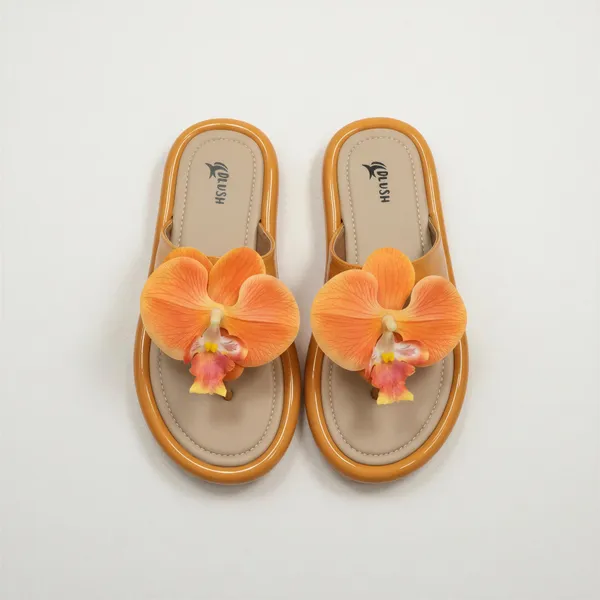 Women's_Orange_Floral_Embellished_Flat_Sandals_|_Stylish_Everyday_Slip-On_Footwear