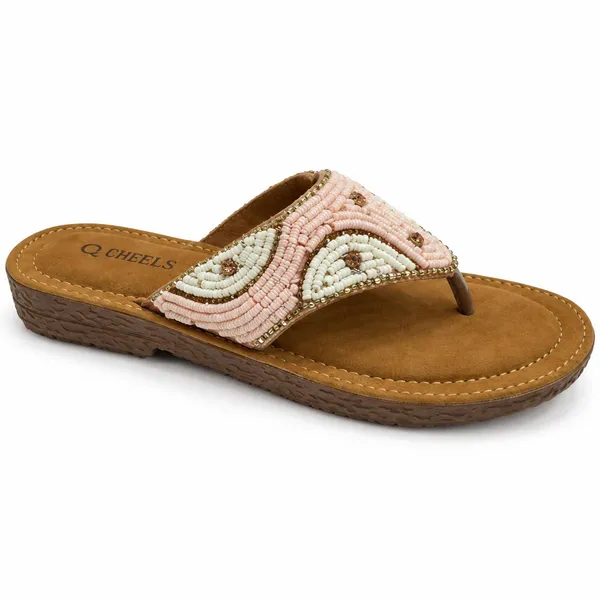 Women’s_Pink_&_Ivory_Beaded_Embellished_Flat_Sandals_–_Tan_Comfort_Sole