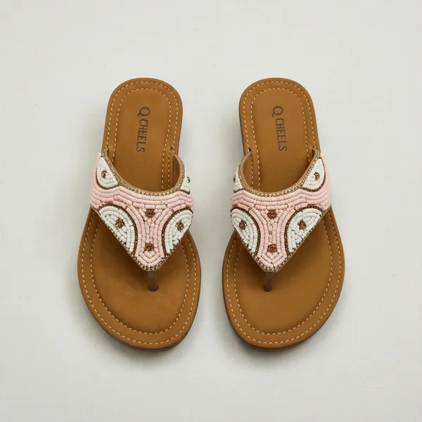 Women’s_Pink_&_Ivory_Beaded_Embellished_Flat_Sandals_–_Tan_Comfort_Sole