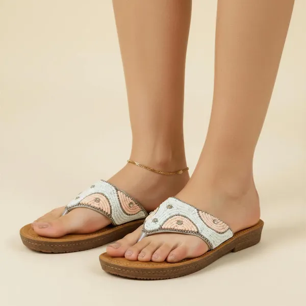 Women’s_Pink_&_Ivory_Beaded_Embellished_Flat_Sandals_–_Tan_Comfort_Sole
