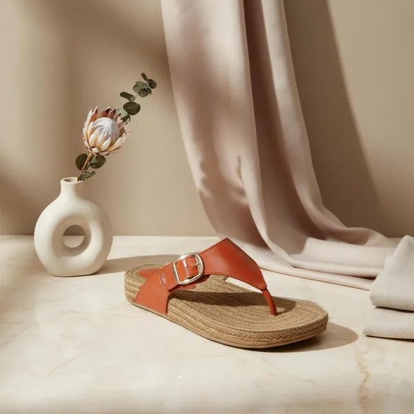 Women’s_Rust_Flat_Sandals_with_Buckle_–_Comfortable_Casual_Slip-On_Sandals