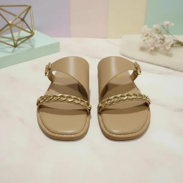 Women’s_Taupe_Chain_Strap_Flats_|_Elegant_Slip-On_Sandals_with_Gold_Chain_Detail