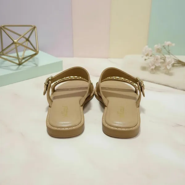 Women’s_Taupe_Chain_Strap_Flats_|_Elegant_Slip-On_Sandals_with_Gold_Chain_Detail