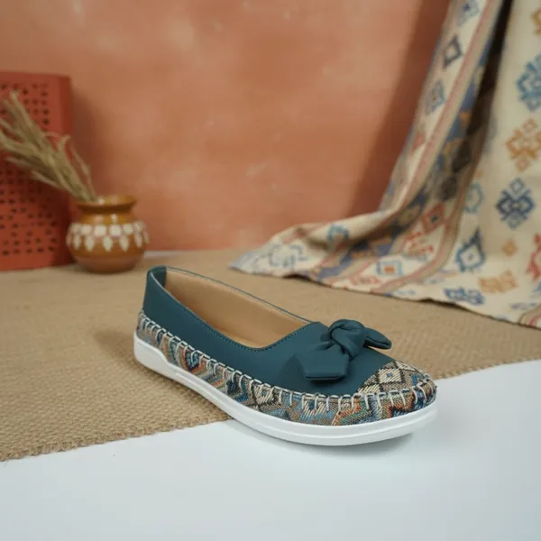Women’s_Teal_Bow_Comfort_Flats_–_Ethnic_Weave_Casual_Slip-On_Shoes_with_Cushioned_Insole_&_Lightweight_Sole