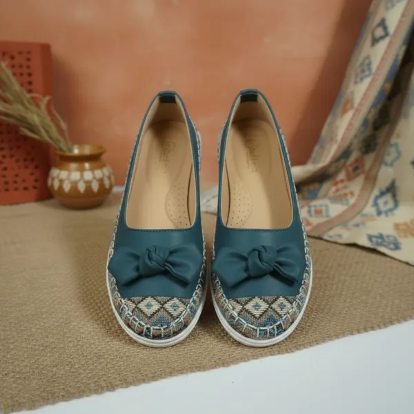 Women’s_Teal_Bow_Comfort_Flats_–_Ethnic_Weave_Casual_Slip-On_Shoes_with_Cushioned_Insole_&_Lightweight_Sole