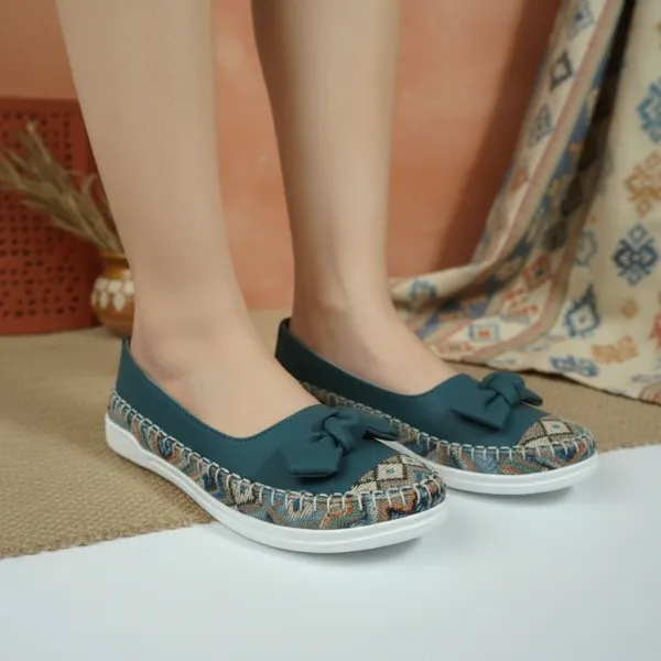 Women’s_Teal_Bow_Comfort_Flats_–_Ethnic_Weave_Casual_Slip-On_Shoes_with_Cushioned_Insole_&_Lightweight_Sole