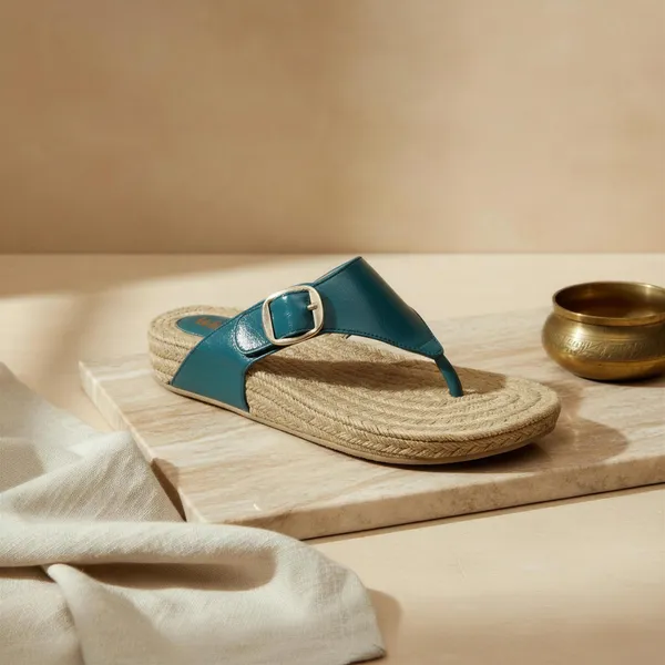 Women’s_Teal_Flat_Sandals_with_Buckle_–_Comfortable_Daily_Wear_Sandals_