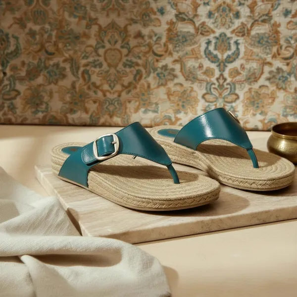 Women’s_Teal_Flat_Sandals_with_Buckle_–_Comfortable_Daily_Wear_Sandals_