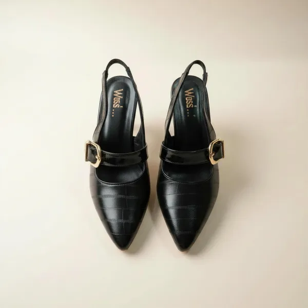 Wosum_Black_Slingback_Heels_for_Women_|_Pointed_Toe_Gold_Buckle_Heels
