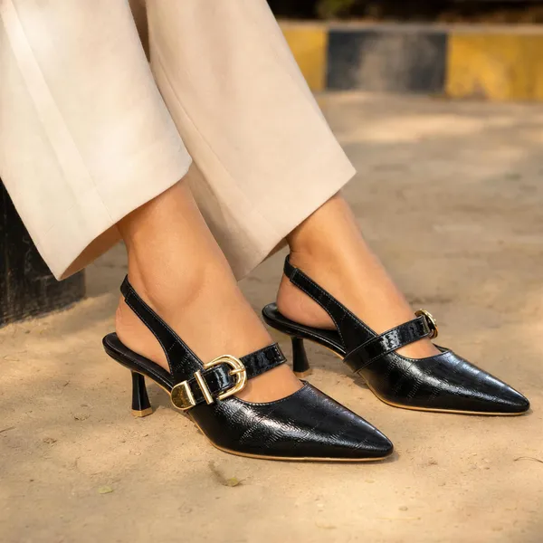 Wosum_Black_Slingback_Heels_for_Women_|_Pointed_Toe_Gold_Buckle_Heels