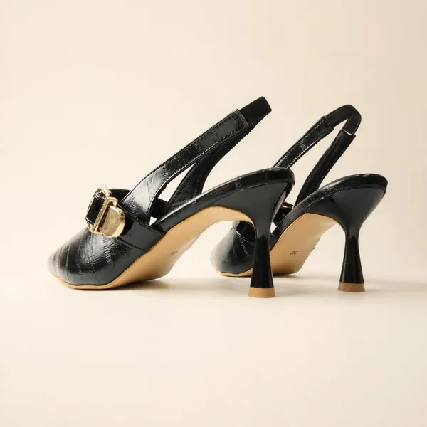 Wosum_Black_Slingback_Heels_for_Women_|_Pointed_Toe_Gold_Buckle_Heels