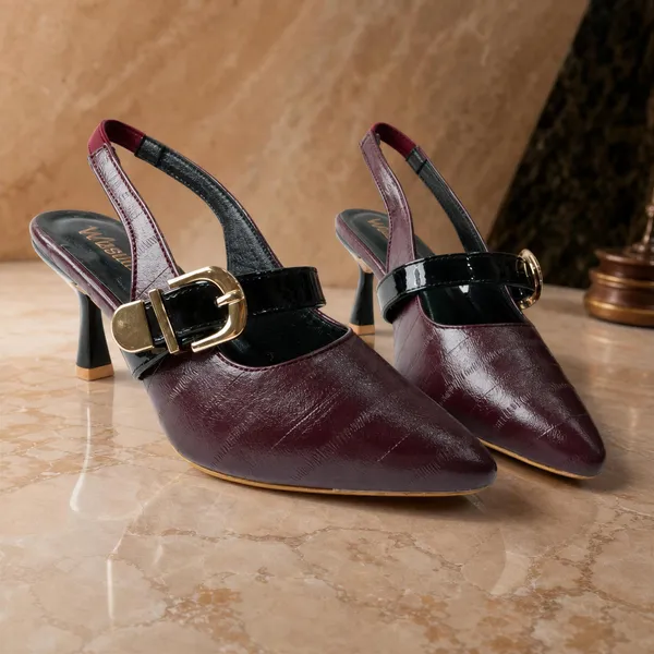 Wosum_Burgundy_Slingback_Heels_for_Women_|_Pointed_Toe_Gold_Buckle_Heels