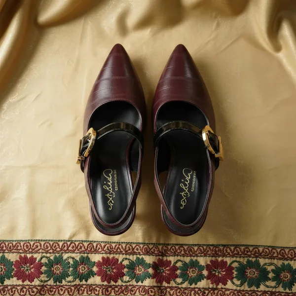Wosum_Burgundy_Slingback_Heels_for_Women_|_Pointed_Toe_Gold_Buckle_Heels