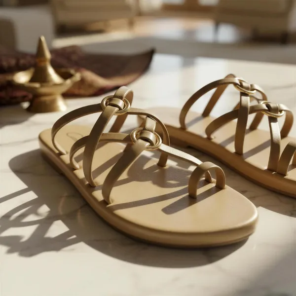 Wosum_Dune_Luxe_Metallic_Strappy_Flat_Sandals_for_Women_|_Champagne_Gold_Minimalist_Toe_Ring_Slides