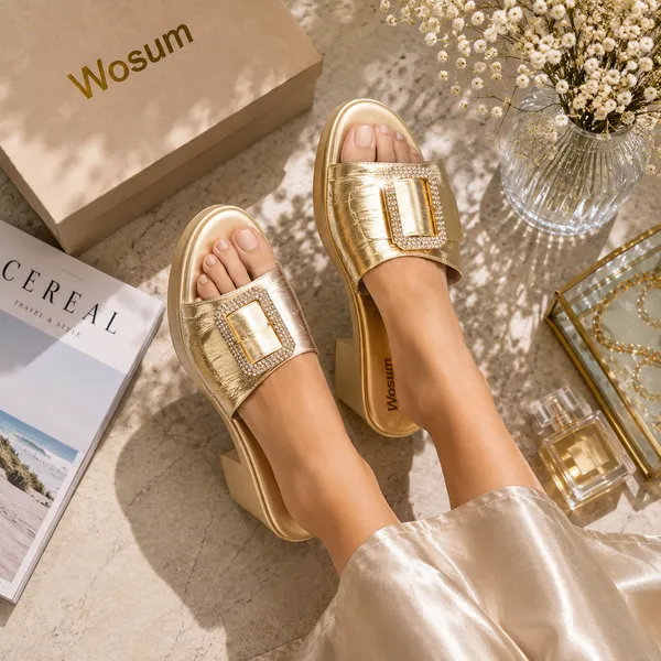 Wosum_Gold_Buckle_Platform_Heels_for_Women_|_Comfortable_Party_Wear_Block_Heels