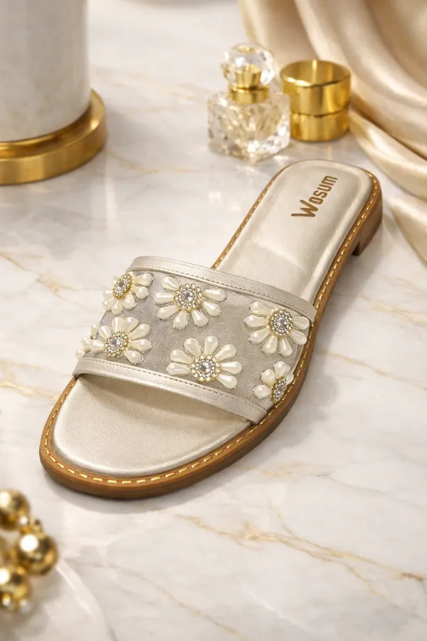 Wosum_Pearl_Daisy_Embellished_Women’s_Slide_Sandals_–_Premium_Champagne_Flat_Slippers