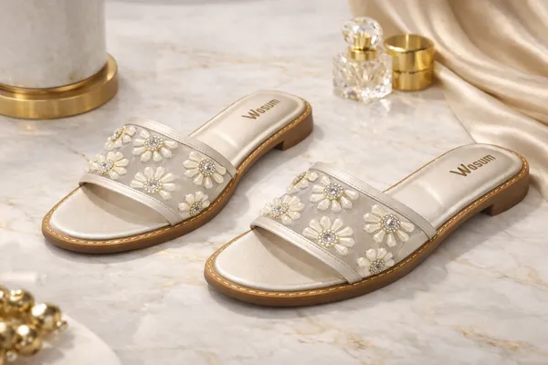 Wosum_Pearl_Daisy_Embellished_Women’s_Slide_Sandals_–_Premium_Champagne_Flat_Slippers