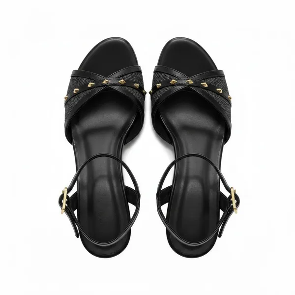 Wosum_Women's_Black_Kitten_Heel_Sandals_with_Gold_Studded_Cross_Straps_|_Premium_Party,_Office_&_Evening_Heels