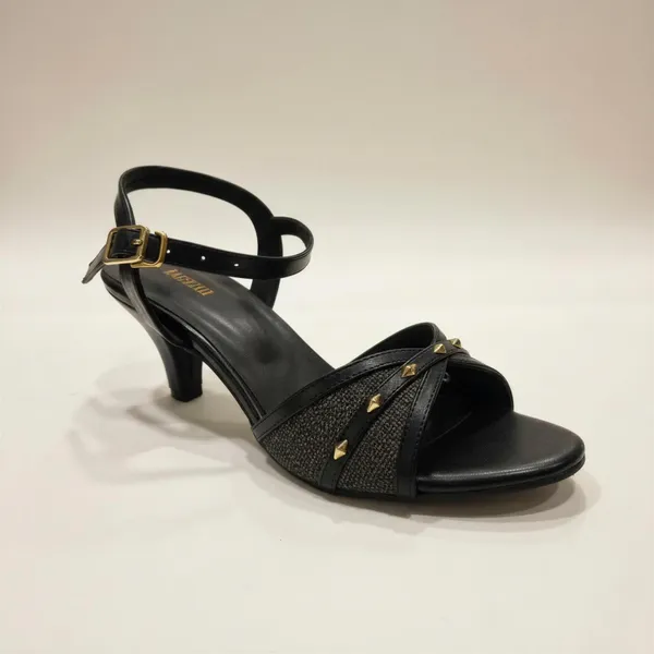 Wosum_Women's_Black_Kitten_Heel_Sandals_with_Gold_Studded_Cross_Straps_|_Premium_Party,_Office_&_Evening_Heels