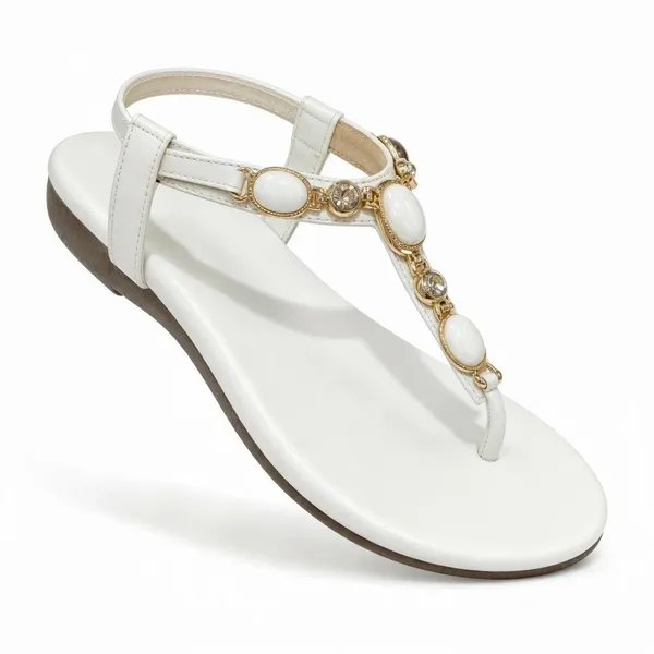 Wosum_Women's_White_Pearl_&_Crystal_Embellished_T-Strap_Flat_Sandals_|_Comfortable_Party_&_Ethnic_Wear