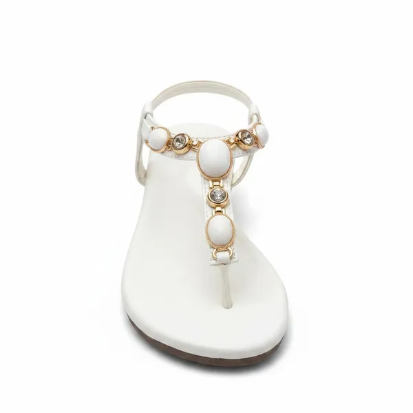 Wosum_Women's_White_Pearl_&_Crystal_Embellished_T-Strap_Flat_Sandals_|_Comfortable_Party_&_Ethnic_Wear