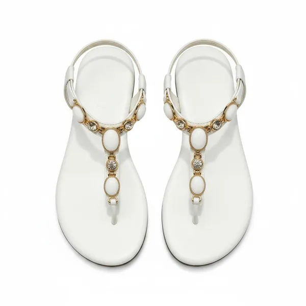 Wosum_Women's_White_Pearl_&_Crystal_Embellished_T-Strap_Flat_Sandals_|_Comfortable_Party_&_Ethnic_Wear