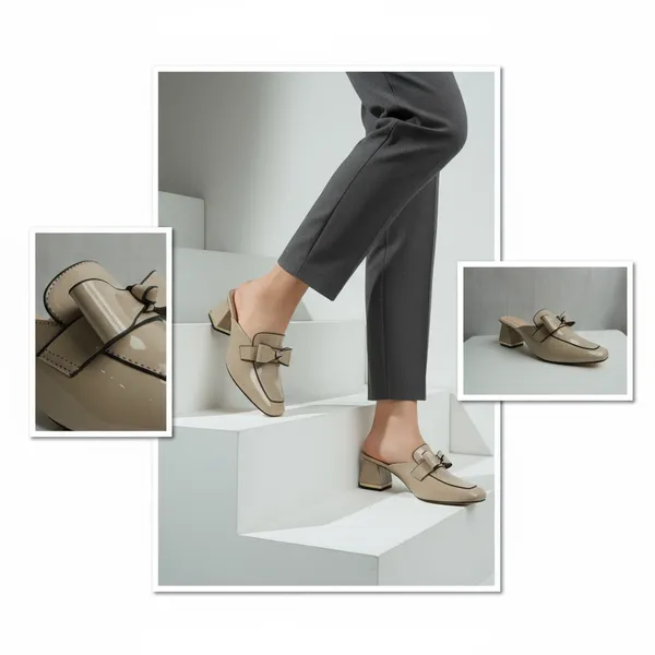 Beige_Womens_Elegant_Patent_Finish_Block_Heel_Mules_With_Bow_Details