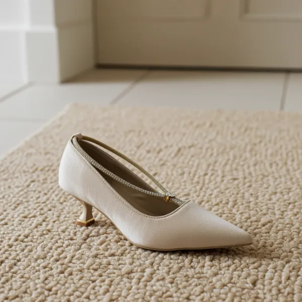 CREAM_Kitten_Heel_With_Rhinestone_Strap_For_Women_&_Girls