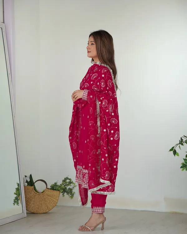 Pink_Pure_Blooming_Vichitra_Silk_Straight_Fit_Kurta_With_Dupatta_Set_&_Trousers