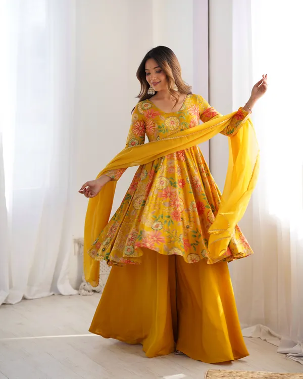 Yellow_Pure_Soft_Fox_Georgette_Most_Trendy_Padding_Fully_Flair_Anarkali_With_Dupatta_Set_&_Pent