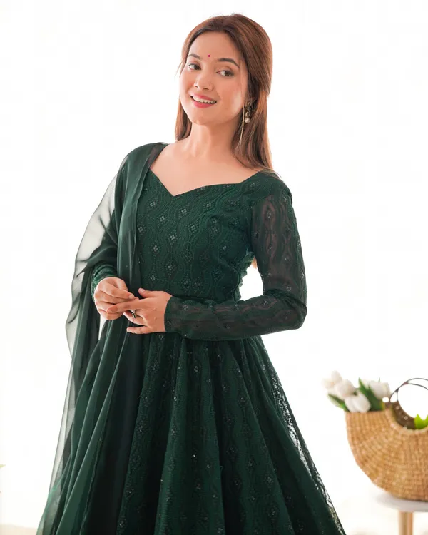 Green_Pure_Romansilk_Chanderi_Fully_Flair_Anarkali_With_Dupatta_Set_&_Pent