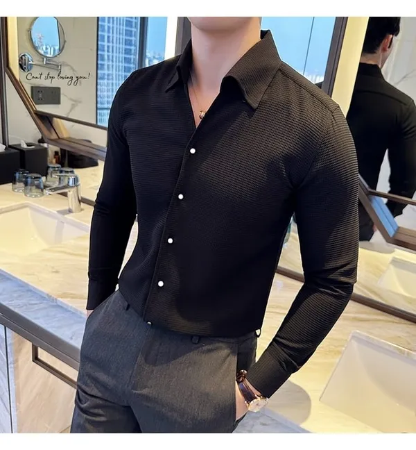 Black_Cotton_Blend_Solid_Full_Sleeve_Shirt_For_Men
