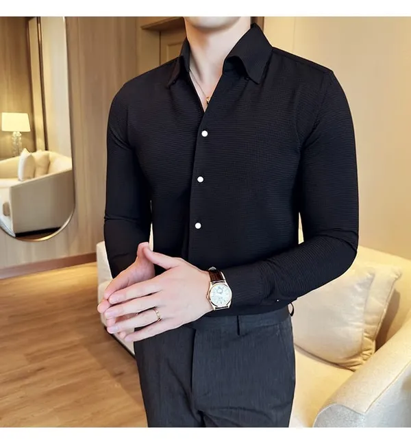 Black_Cotton_Blend_Solid_Full_Sleeve_Shirt_For_Men