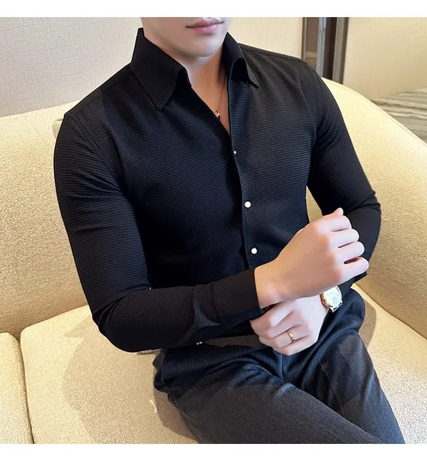 Black_Cotton_Blend_Solid_Full_Sleeve_Shirt_For_Men