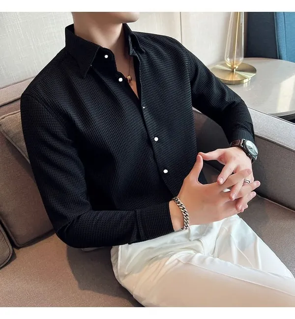 Black_Cotton_Blend_Solid_Full_Sleeve_Shirt_For_Men