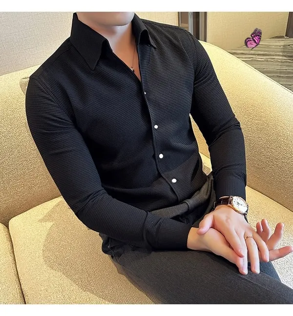 Black_Cotton_Blend_Solid_Full_Sleeve_Shirt_For_Men