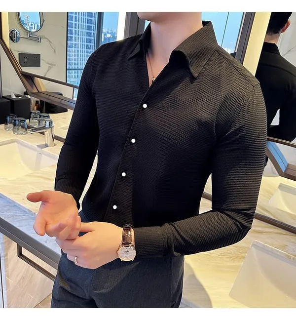 Black_Cotton_Blend_Solid_Full_Sleeve_Shirt_For_Men
