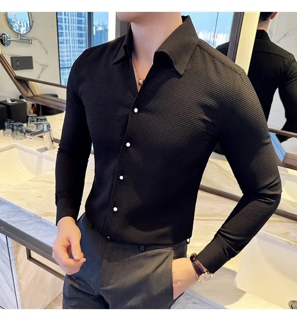 Black_Cotton_Blend_Solid_Full_Sleeve_Shirt_For_Men