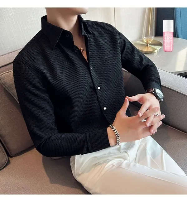Black_Cotton_Blend_Solid_Full_Sleeve_Shirt_For_Men