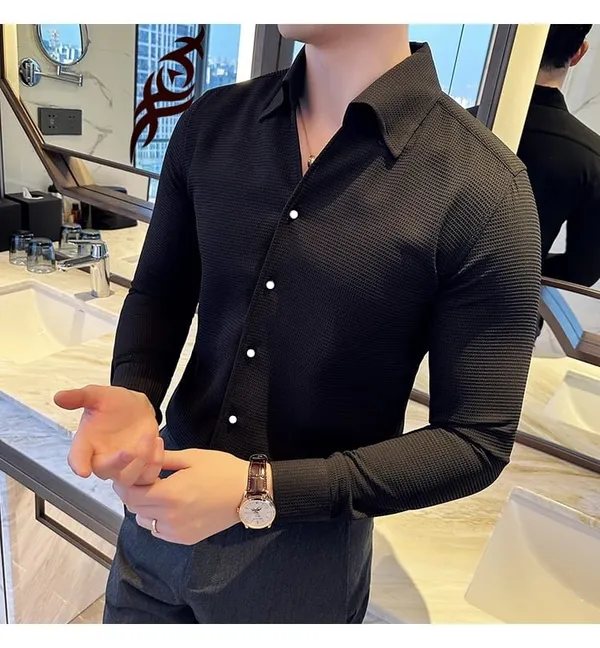 Black_Cotton_Blend_Solid_Full_Sleeve_Shirt_For_Men