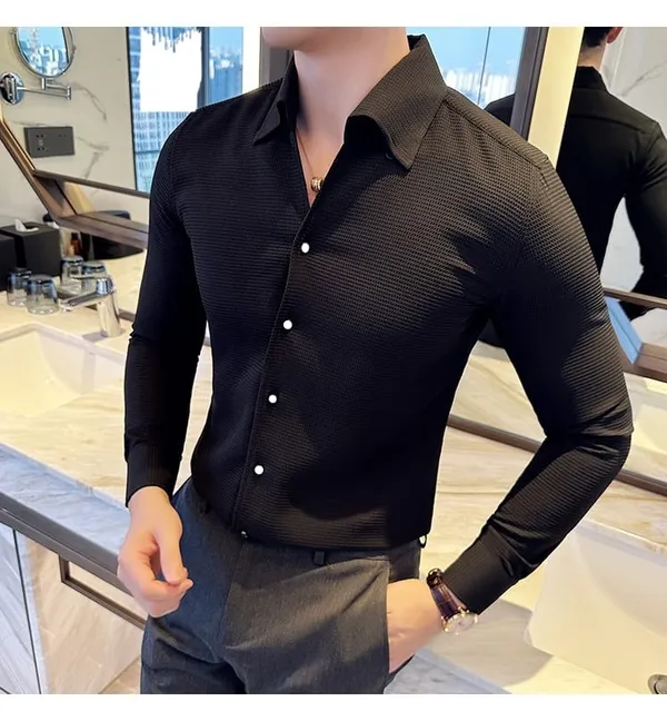 Black_Cotton_Blend_Solid_Full_Sleeve_Shirt_For_Men
